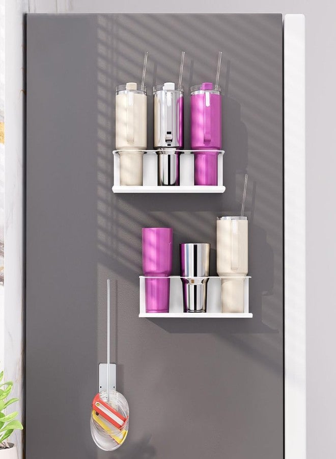 Picowe 3 Pcs Magnetic Stanley Cup Holder for Fridge, Water Bottle Organizer for Stanley with 2 Cup Holders & 1 Lid Organizer, Space-Saving Storage for Stanley 30&40 oz Tumblers (White) - Image 3