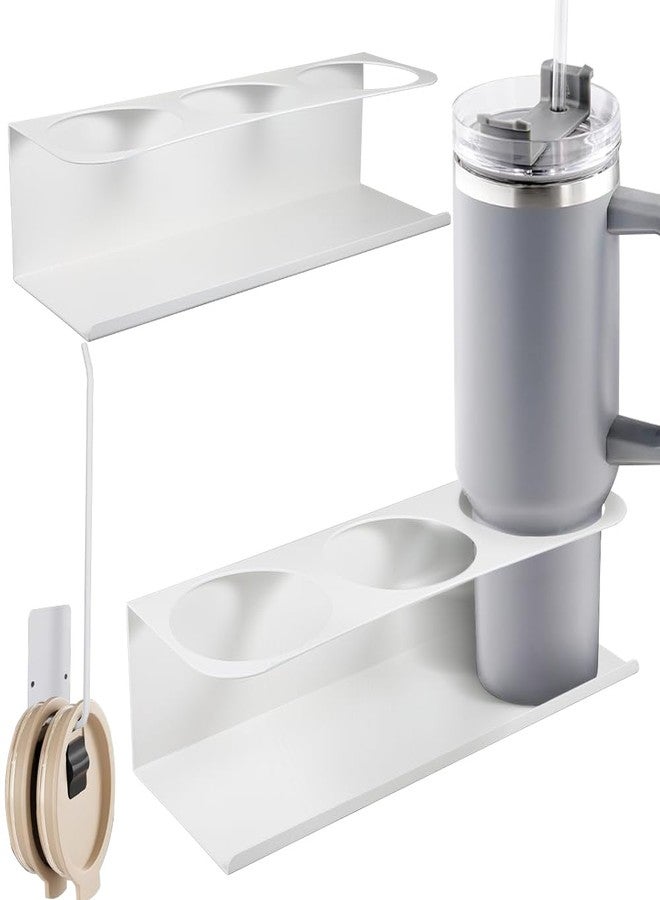 Picowe 3 Pcs Magnetic Stanley Cup Holder for Fridge, Water Bottle Organizer for Stanley with 2 Cup Holders & 1 Lid Organizer, Space-Saving Storage for Stanley 30&40 oz Tumblers (White) - Image 1