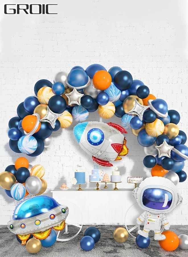 GROIC 111 PCS Outer Space Party Decorations Balloon Kit, Galaxy Space Theme Arch Kit for Kids Birthday, UFO Rocket Astronaut Set Solar System Party Supplies Aluminum Film Latex Balloons - Image 1