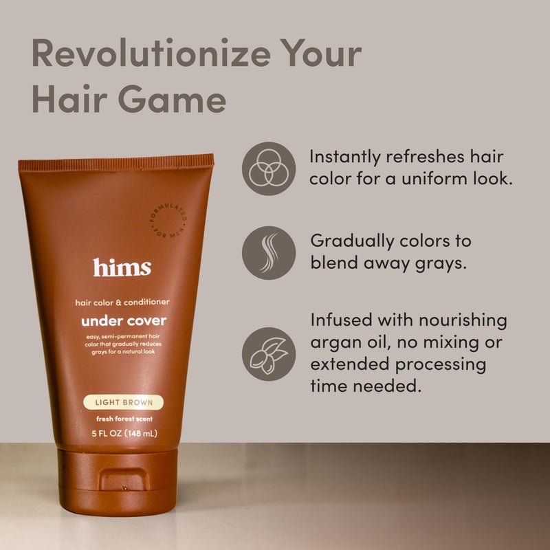 HIMS & HERS Under Cover Hair Color & Conditioner - Light Brown Color Conditioner for Men - Semi Permanent Hair Color - Color Depositing, Deep Conditioning, Blends Grays - Fresh Forest Scent, 5 fl oz - Image 2