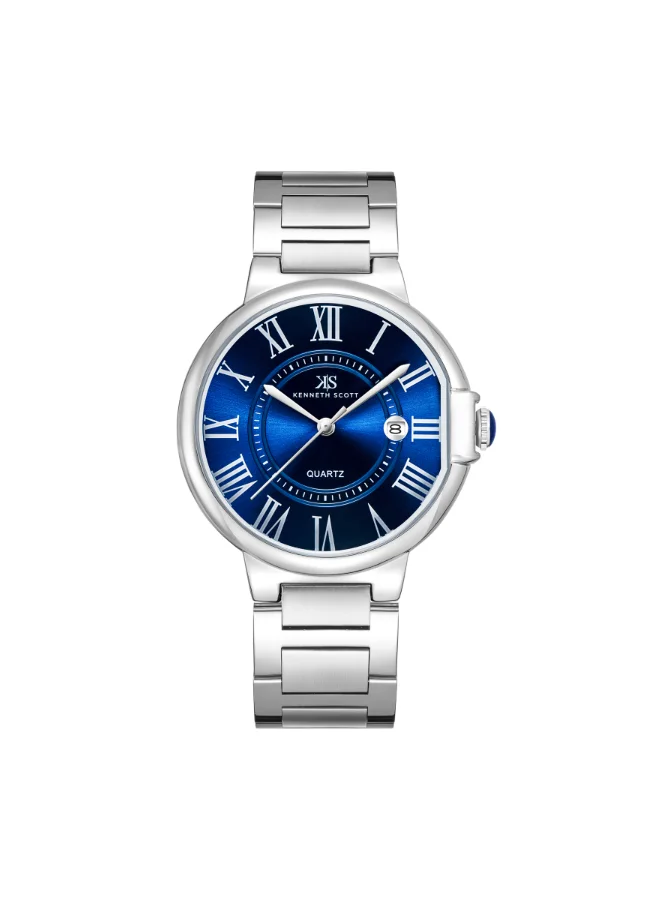 KENNETH SCOTT Men's Analog Display Watch With Silver Stainless Steel Strap - K23053-SBSN