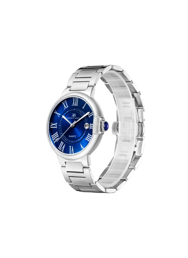 KENNETH SCOTT Men's Analog Display Watch With Silver Stainless Steel Strap - K23053-SBSN