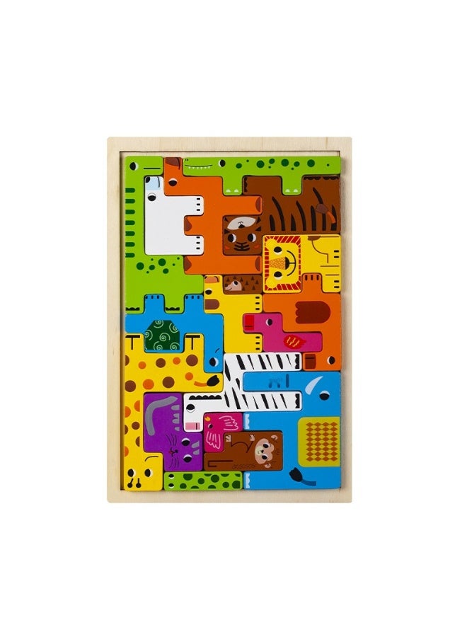Wooden Educational Building Blocks Puzzle - Tetris Style Brain Teaser Toy