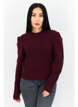 Women Round Neck Knitted Sweater, Maroon