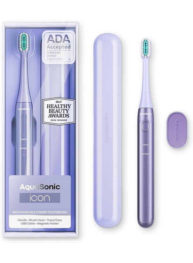 Aquasonic Icon ADA-Accepted Rechargeable Toothbrush | Magnetic Holder & Slim Travel Case | 2 Brushing Modes & Smart Timers | Gentle Micro-Vibrations (Lilac) - Image 1