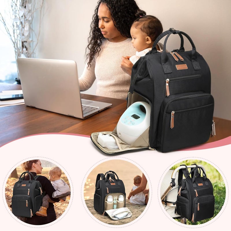 Qualyphant Breast Pump Bag for Spectra S1 S2 Medela Convertible Large Diaper Bag Backpack for Working Moms with 14 inch Laptop Sleeve  Cooler Storage Black - Image 2