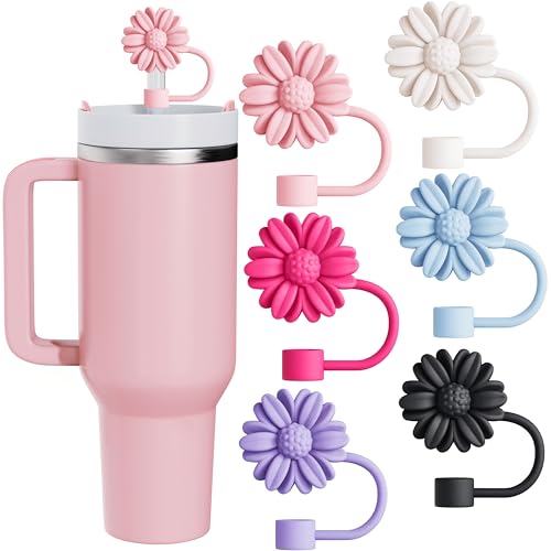 GVYGVY 6Pcs Straw Toppers, Cute Flower Straw Covers Cap for Stanley Cup Accessories, 10mm Silicone Drinking Topper for Stanley 30&40 Oz Tumbler Cups - Image 1