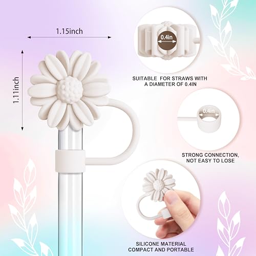 GVYGVY 6Pcs Straw Toppers, Cute Flower Straw Covers Cap for Stanley Cup Accessories, 10mm Silicone Drinking Topper for Stanley 30&40 Oz Tumbler Cups - Image 2