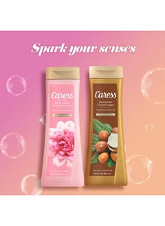 Caress Body Wash Set Shea Butter & Brown Sugar + Daily Silk White Peach & Orange Blossom Moisturizing Body Wash For Gorgeous Radiant Skin Body Soap Liquid Set 20 Fl Oz (2 Piece Set)  - Image 3