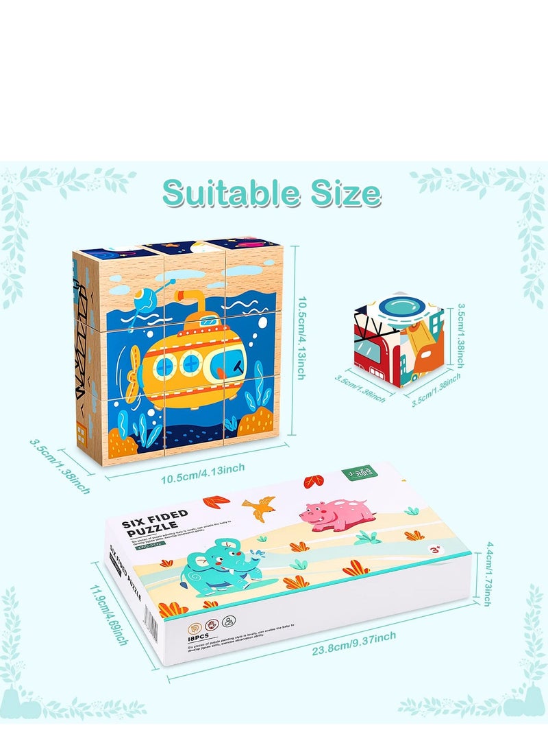 Small Wooden Block Puzzle Toddler 3+ Years Kid Montessori Learning Games Educational Interactive Toys, Preschoolers Cube Puzzle with Storage Tray - Animal + Transportation(2 PCS) - Image 4