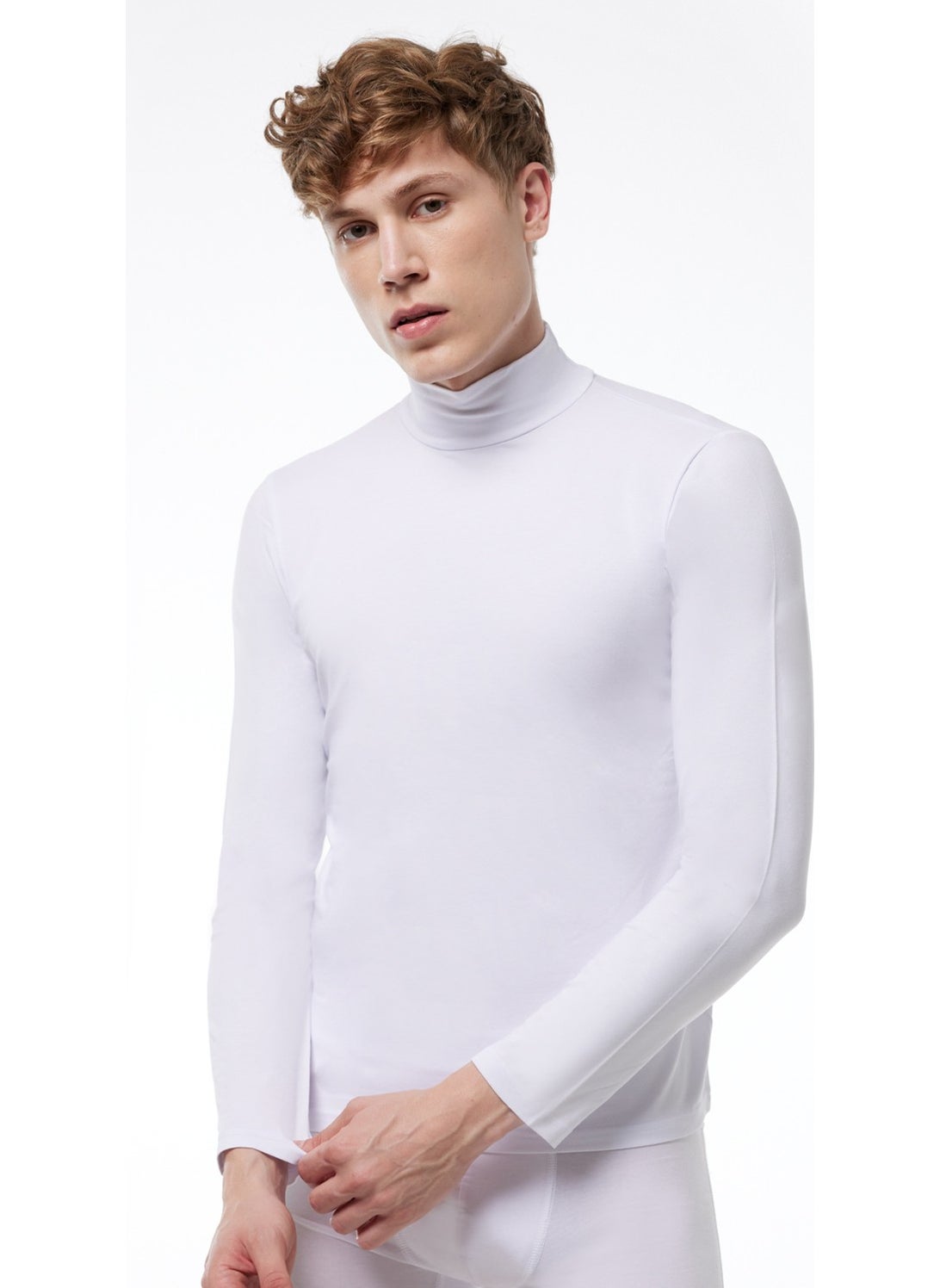 Malabadi - Men's White Long Sleeve Half Turtleneck Modal Bodysuit 086 - Image 1
