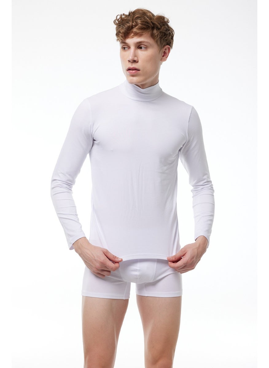 Malabadi - Men's White Long Sleeve Half Turtleneck Modal Bodysuit 086 - Image 1