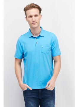 Tailor Vintage Men Regular Fit Heather Short Sleeve Polo Shirt, Turquoise  - Image 1