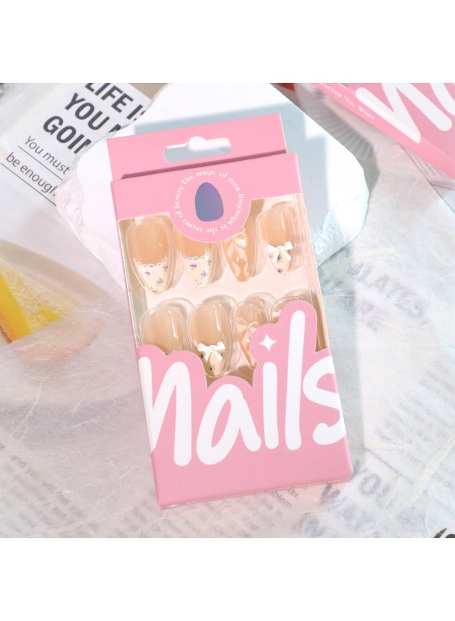 24 قطعة من أظافر قابلة للارتداء على شكل قوس، متعددة الاستخدامات في الأسلوب، قابلة للإزالة، لا تضر بالأظافر، مناسبة لأظافر الفتيات المنتهية. - Image 5