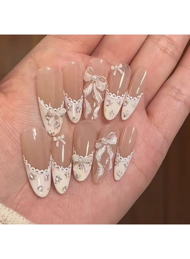 24 قطعة من أظافر قابلة للارتداء على شكل قوس، متعددة الاستخدامات في الأسلوب، قابلة للإزالة، لا تضر بالأظافر، مناسبة لأظافر الفتيات المنتهية. - Image 1