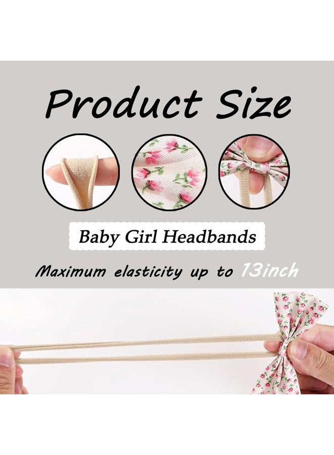 chiduerm 14 PCS Baby Girl Bows and Headbands, Stretchy Nylon Hairbands Hair Bows for Newborns, Infants, Toddlers - Handmade Baby Hair Accessories for Girls (White Flower, mid) - Image 2