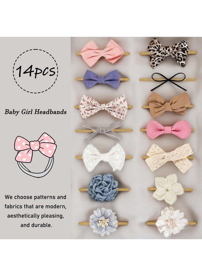 chiduerm 14 PCS Baby Girl Bows and Headbands, Stretchy Nylon Hairbands Hair Bows for Newborns, Infants, Toddlers - Handmade Baby Hair Accessories for Girls (White Flower, mid) - Image 3