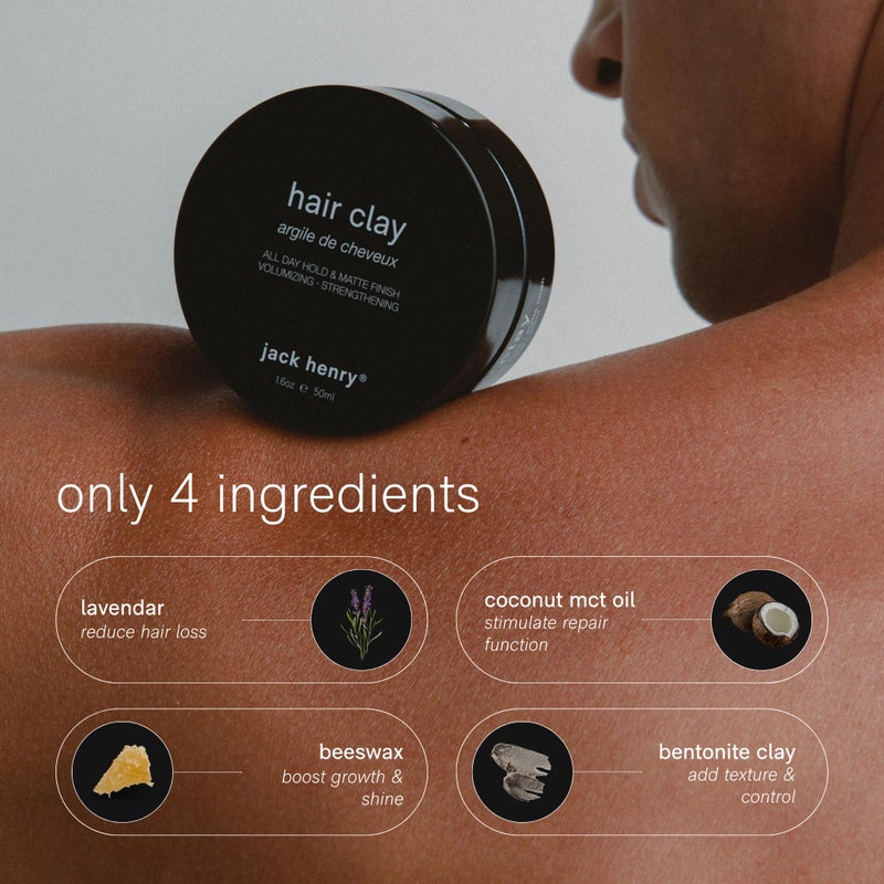 Jack Henry Premium Hair Clay for Men - Matte Finish, All Day Hold, Low Shine, Hair Styling Clay for All Hair Types - Natural, Organic Award Winning Formula - Natural Scent (1.6 oz) - Image 2