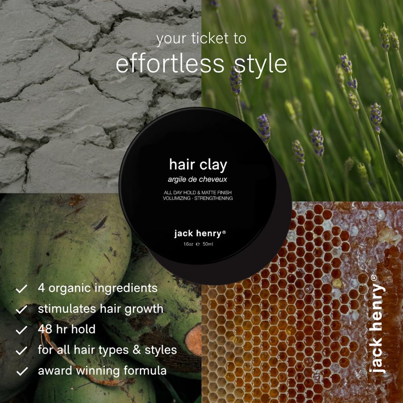 Jack Henry Premium Hair Clay for Men - Matte Finish, All Day Hold, Low Shine, Hair Styling Clay for All Hair Types - Natural, Organic Award Winning Formula - Natural Scent (1.6 oz) - Image 3