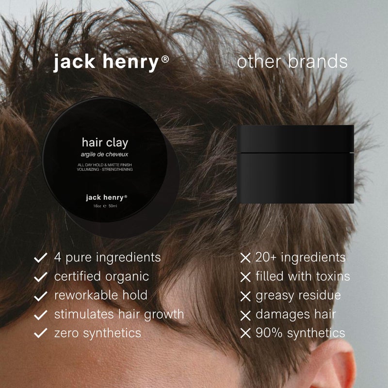 Jack Henry Premium Hair Clay for Men - Matte Finish, All Day Hold, Low Shine, Hair Styling Clay for All Hair Types - Natural, Organic Award Winning Formula - Natural Scent (1.6 oz) - Image 5