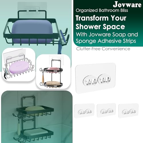 Jovware Sponge Holder Adhesive Replacement Hooks, Soap Dish Adhesive Strips, Toothbrush Holders Sticker, Kitchen Sink Caddy Adhesive Hooks, Shower Wall Mounts Tape Sticky Pads Clear Clips 4 Pack - Image 2