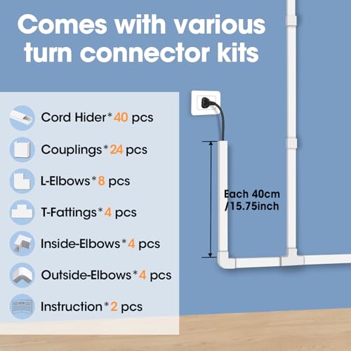 YesBes 630in Cord Hider Kit, Cord Covers for Wires on Wall, Cord Hider for Wall Mount tv, tv Cable Hider Wall kit, Paintable Cable Raceway, Wire Covers for Cords, 40X L15.7in X W0.59in X H0.4in, White - Image 4