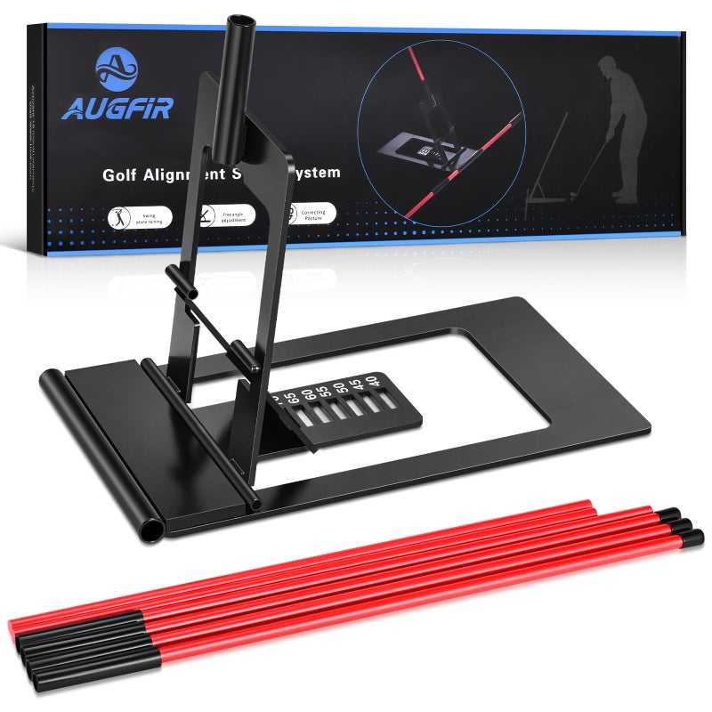 AugFir Golf Alignment Sticks Holder, Angle Adjustable Golf Training Aid, Weighted Golf Swing Trainer with Metal Sticks Practice Teaching Aid for Aiming, Putting, Swing - Image 1