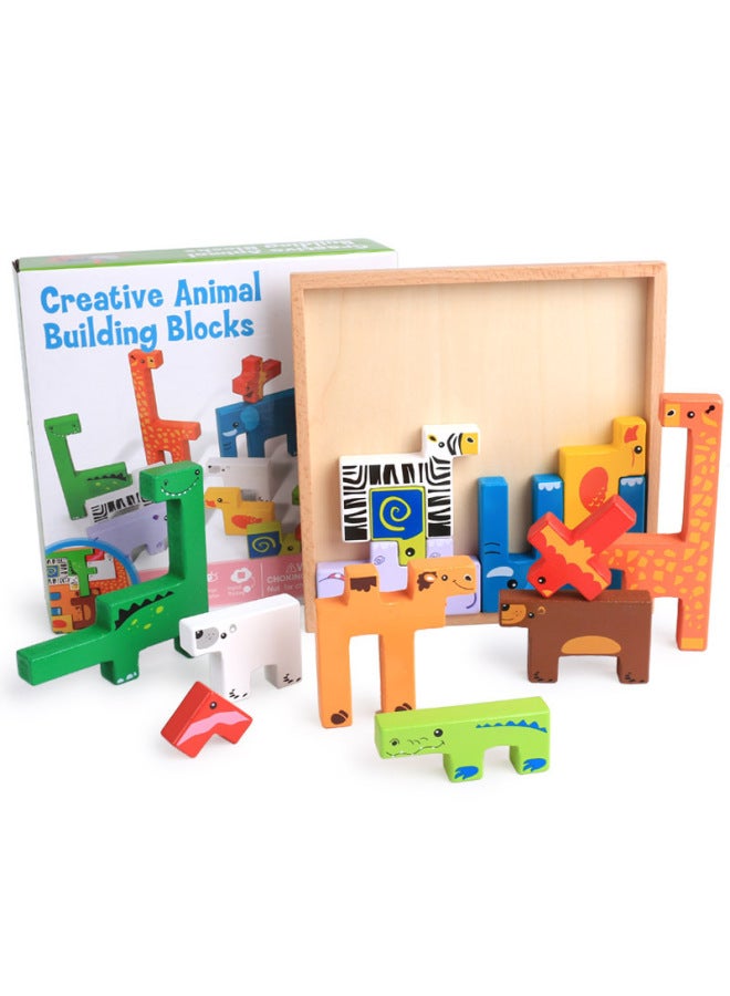لغز خشبي ثلاثي الأبعاد للأطفال تتريس ثلاثي الأبعاد لغز على شكل حيوانات لغز بناء لعبة المكعبات مخصص اللون: DN-Creative Building Blocks - Image 1