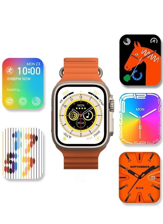 2022 New S8 ultra Smartwatch Series 8 I S8 49mm 1.99 Inch Screen 4 Small Game Dual Straps Ultra8 Smart Watch with Silicone + Nylon Strap (Orange) - Image 1