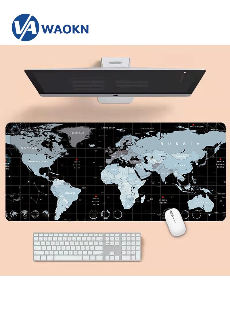 WAOKN Desk Mat Black Vintage World Map Extended Gaming Mouse Pad Large Big Mouse Pad with Non-Slip Base and Stitched Edge Long Computer Keyboard Mouse Mat for Home Office Work Upgrade Version  - Image 1