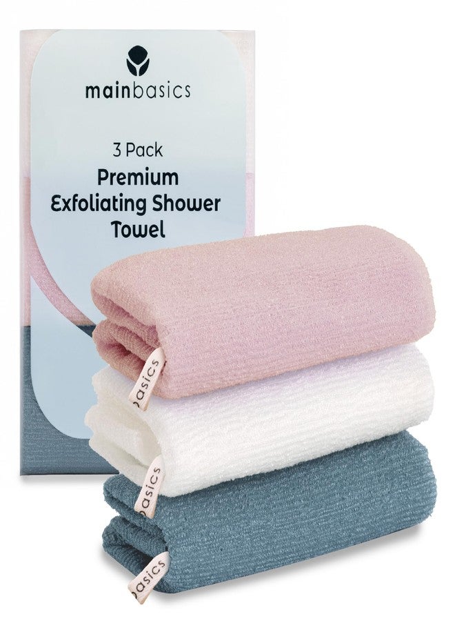 MainBasics Exfoliating Shower Towel - Japanese Nylon Bath Towel and Body Washcloth, Quick-Dry, Durable, Deep Exfoliation (Set of 3, Airy Blossom) - Image 1