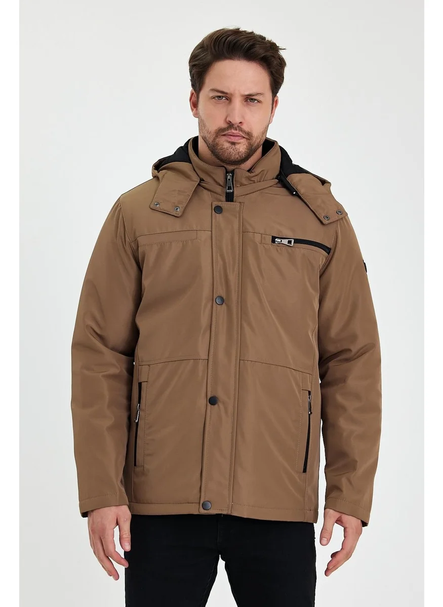 Sivaist Brown Thick Fur Lined Detachable Hooded Zipper Pocket Wind and Waterproof Jacket&Coat