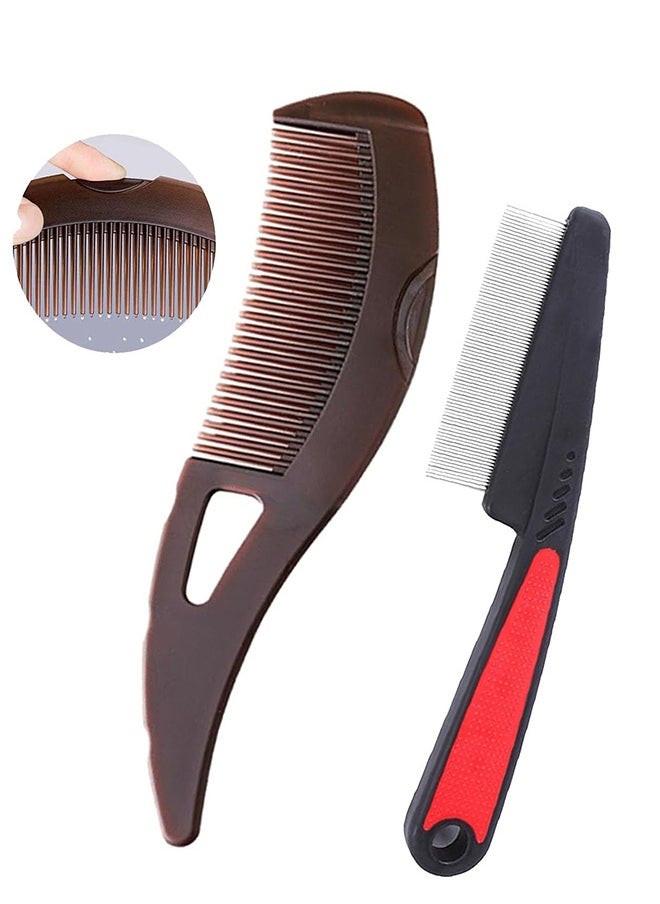 Generic Dandruff Comb Fine Tooth Scalp Detox Comb Lice for Women, Men & Kids Stainless Steel Scalp Detoxing, Sweep & Massage Hair Brush Tool for Hair Care (2PCS)  - Image 1