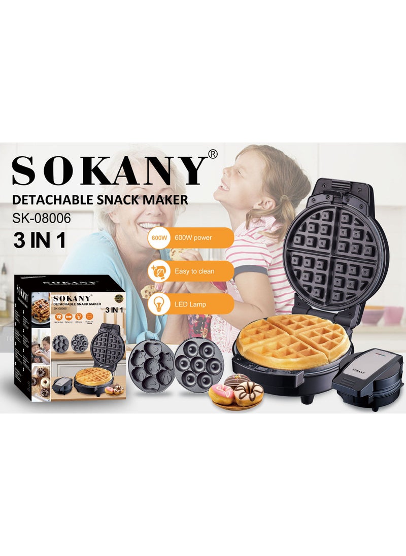 sokany - Sokany SK 08006 3in 1 Detachable Snack Maker With 600W High Power Double Side Heating and LED Lamp - Image 1