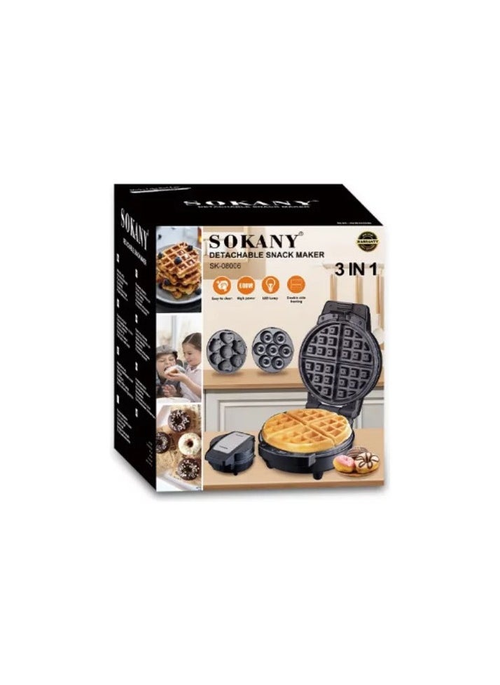 sokany - Sokany SK 08006 3in 1 Detachable Snack Maker With 600W High Power Double Side Heating and LED Lamp - Image 1