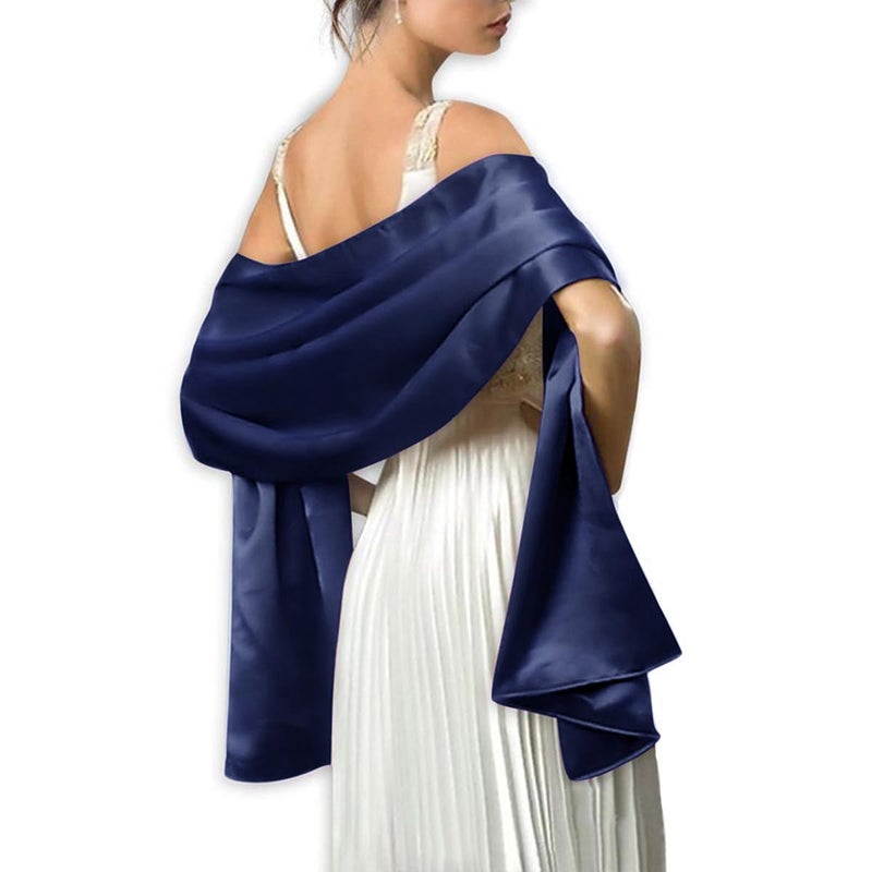 MLMW Dark Blue Shawl Wraps for Women Evening Dresses Satin Formal Shawl Wraps Dressy Extra Long for Wedding Party Bridesmaid Bridal Shower Baby Shower - Image 2