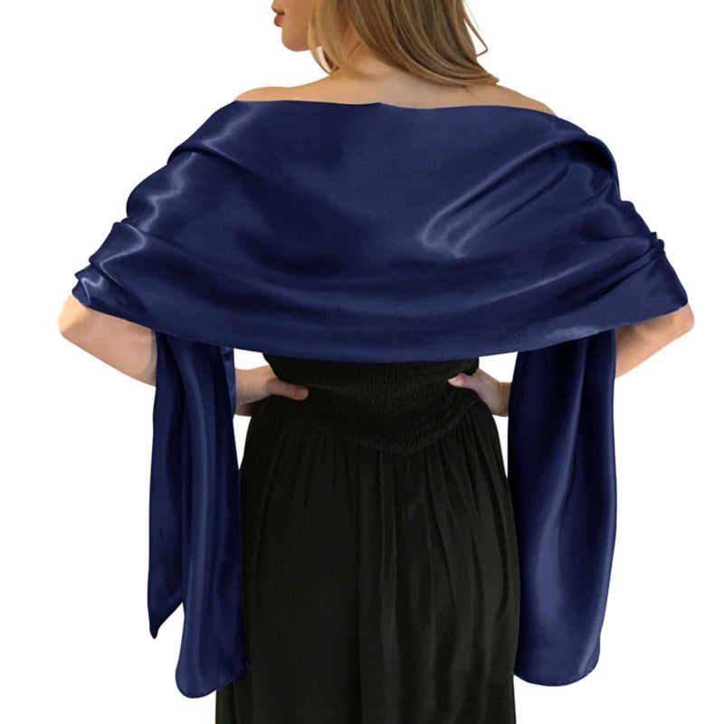 MLMW Dark Blue Shawl Wraps for Women Evening Dresses Satin Formal Shawl Wraps Dressy Extra Long for Wedding Party Bridesmaid Bridal Shower Baby Shower - Image 1