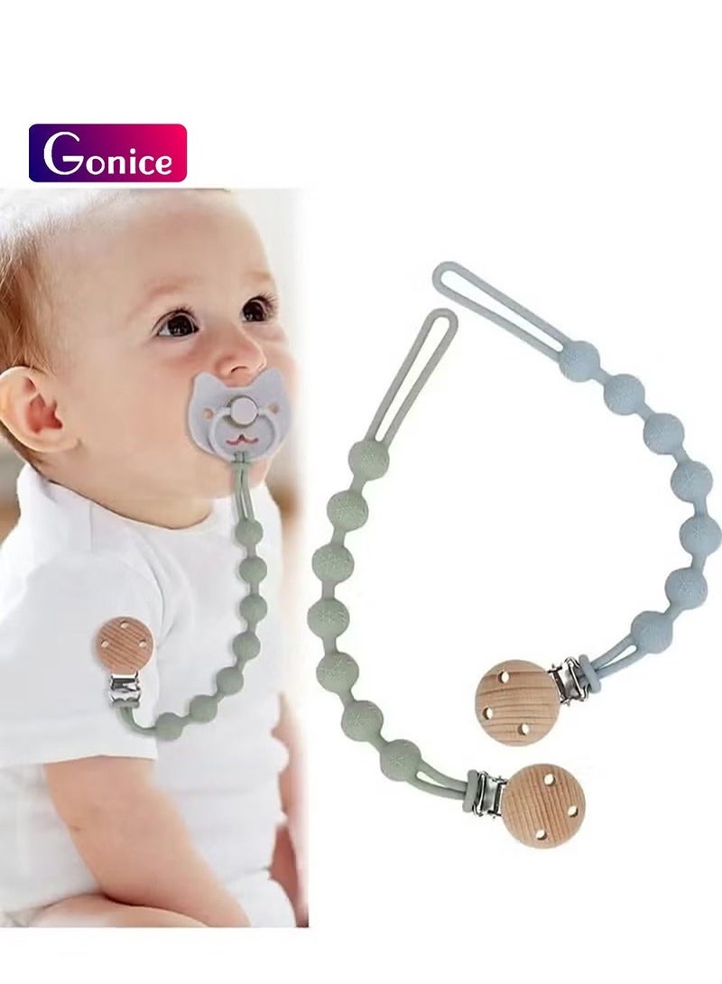 Gonice Silicone Dummy Clip for Baby Boys and Girls, One Piece Pacifier Clips, Wooden Soother Clips Design, Fits Most Pacifiers and Teething Toys, 2 Pack - Image 1