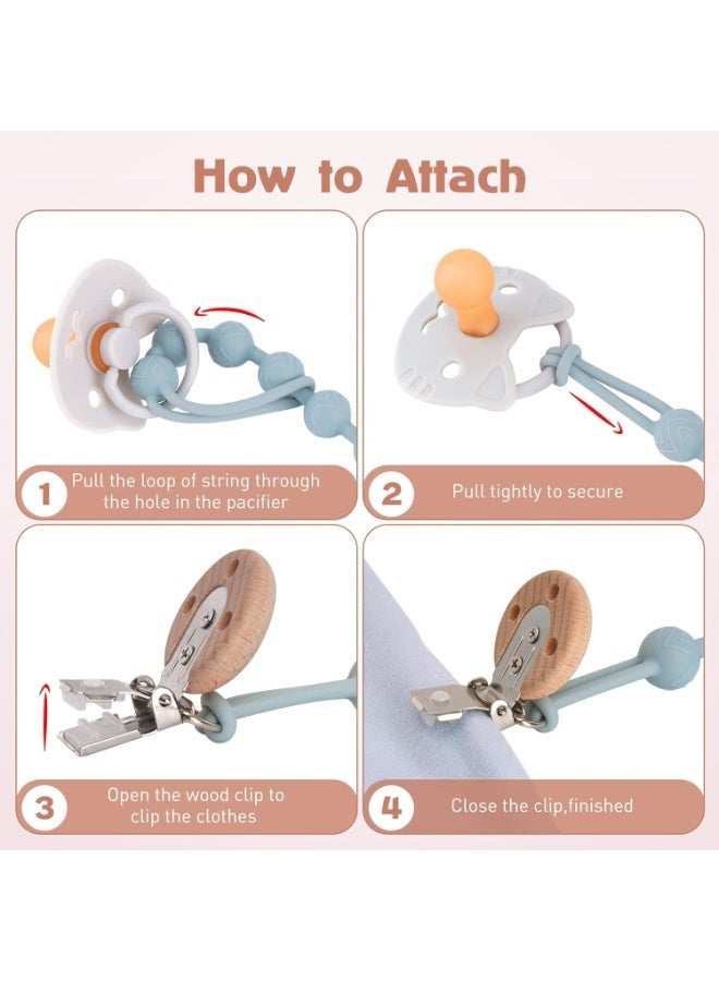 Gonice Silicone Dummy Clip for Baby Boys and Girls, One Piece Pacifier Clips, Wooden Soother Clips Design, Fits Most Pacifiers and Teething Toys, 2 Pack - Image 3