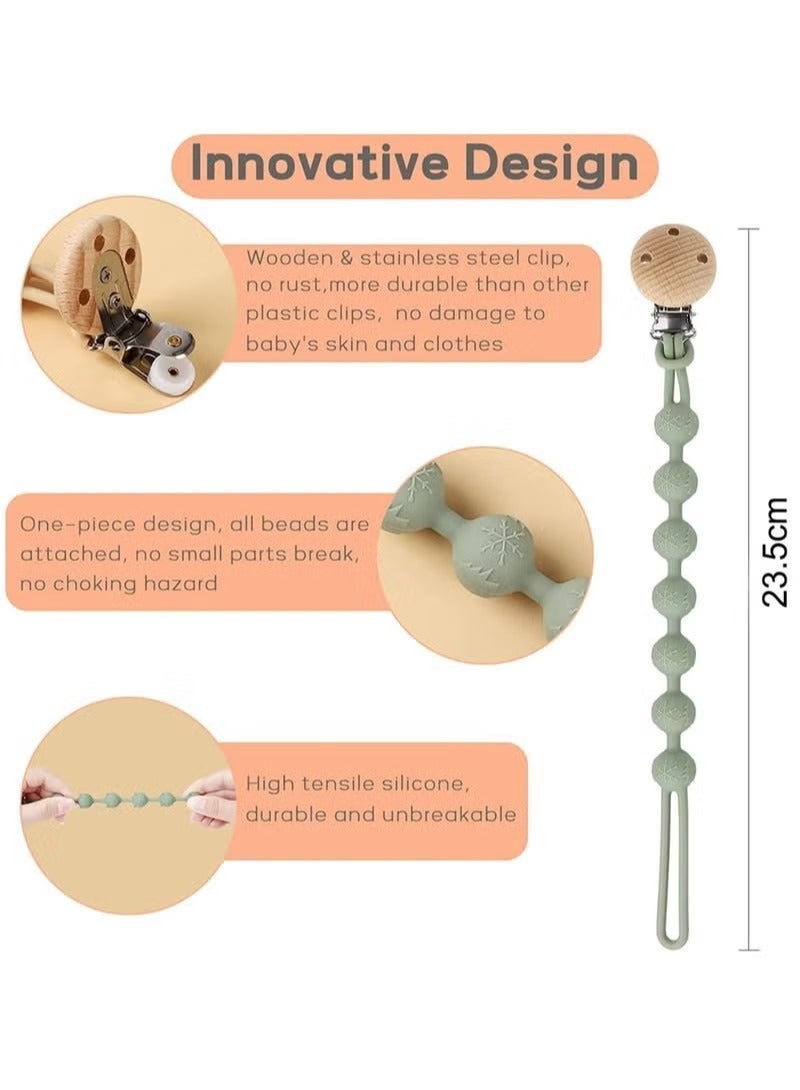 Gonice Silicone Dummy Clip for Baby Boys and Girls, One Piece Pacifier Clips, Wooden Soother Clips Design, Fits Most Pacifiers and Teething Toys, 2 Pack - Image 4