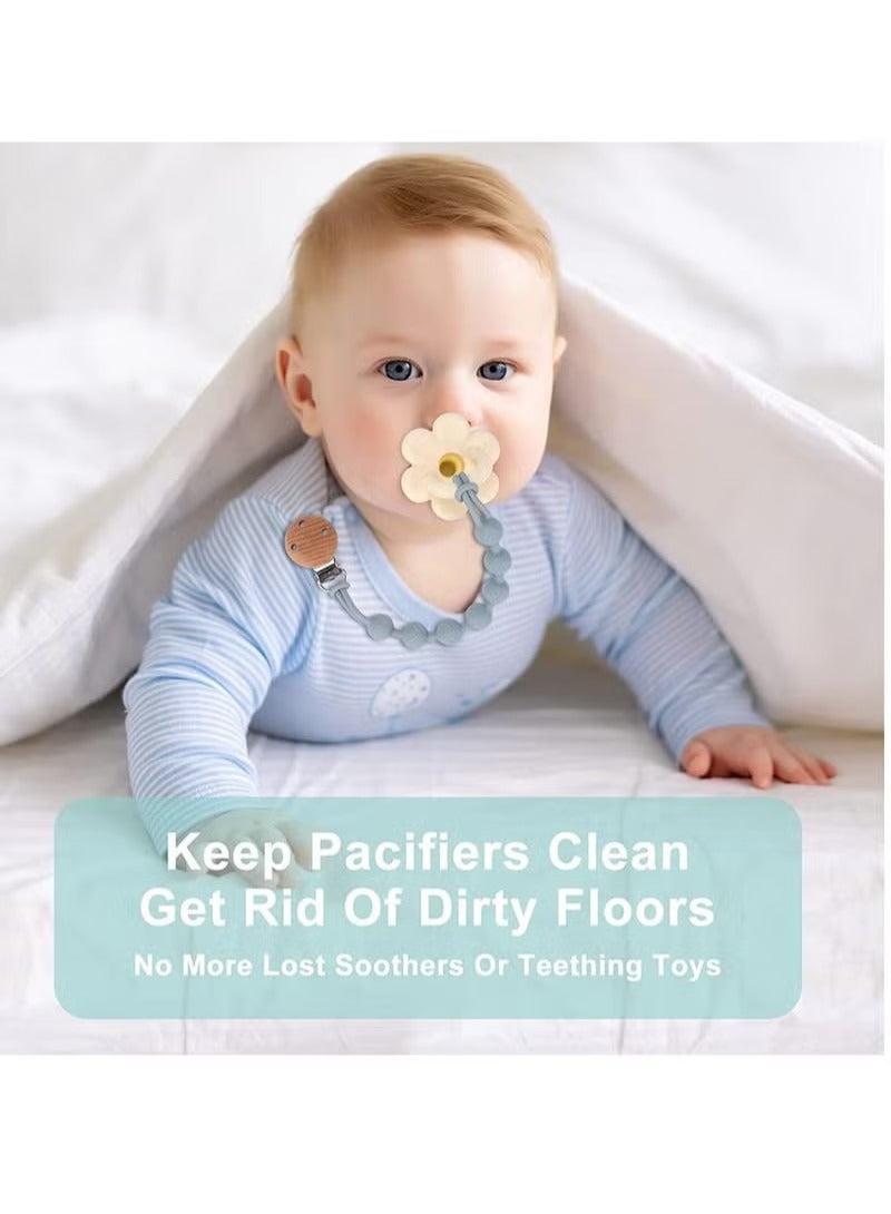 Gonice Silicone Dummy Clip for Baby Boys and Girls, One Piece Pacifier Clips, Wooden Soother Clips Design, Fits Most Pacifiers and Teething Toys, 2 Pack - Image 5