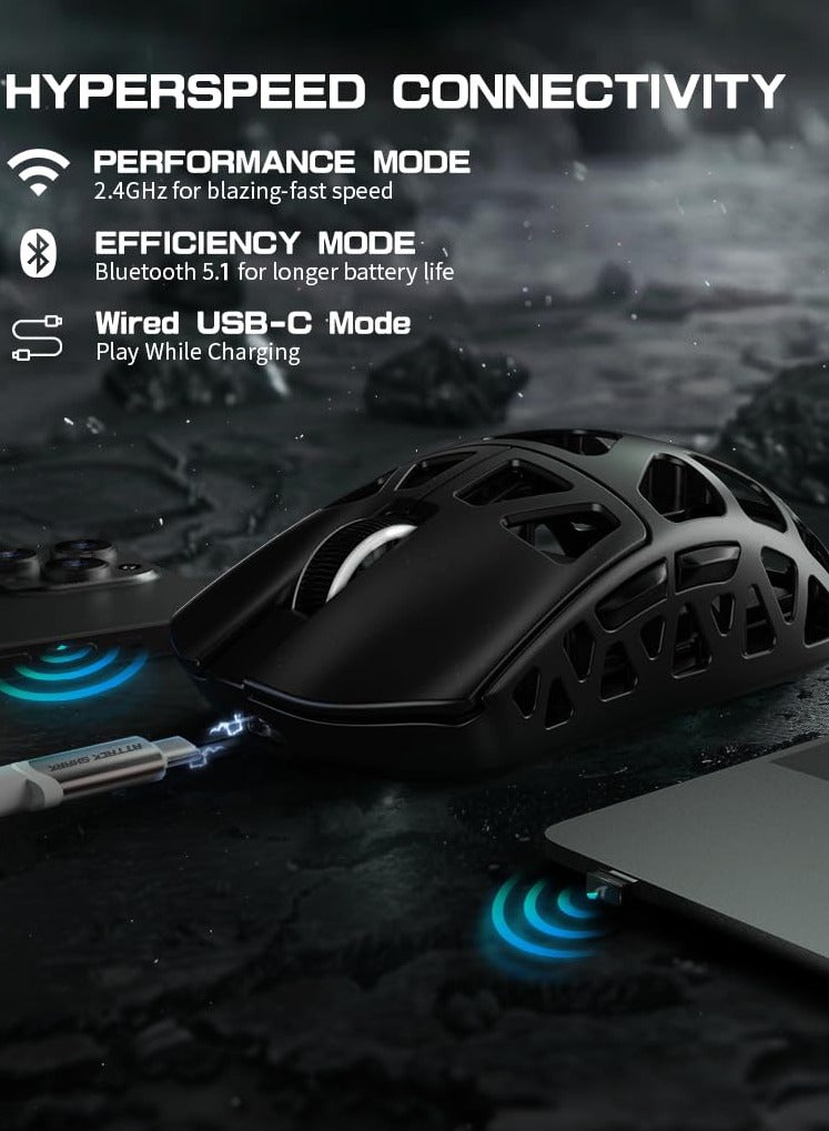 Attack Shark R3 46g Superlight Magnesium Alloy Wireless Gaming Mouse, BT/2.4Ghz/Wired Computer Mouse, 8000Hz Wireless Polling Rate, PAW3395 26K DPI Optical Sensor Programmable Mice for Win/Mac(Black) - Image 3