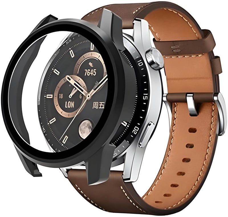 NEXT STORE Huawei Watch GT3 46mm Case + Tempered Glass Screen Protector, Anti-Scratch, Black - Image 1