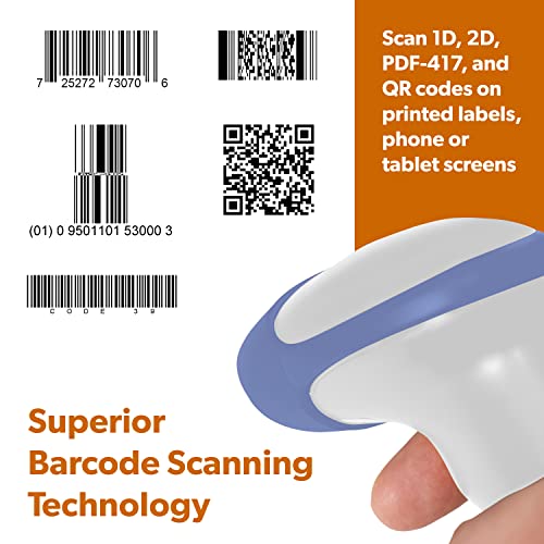 AMBIR BR200 Wireless/USB Barcode Scanner: Supports-1D,2D,PDF417, & QR barcodes. OS: Win, Mac, Linux, Android-White/Blue - Image 4