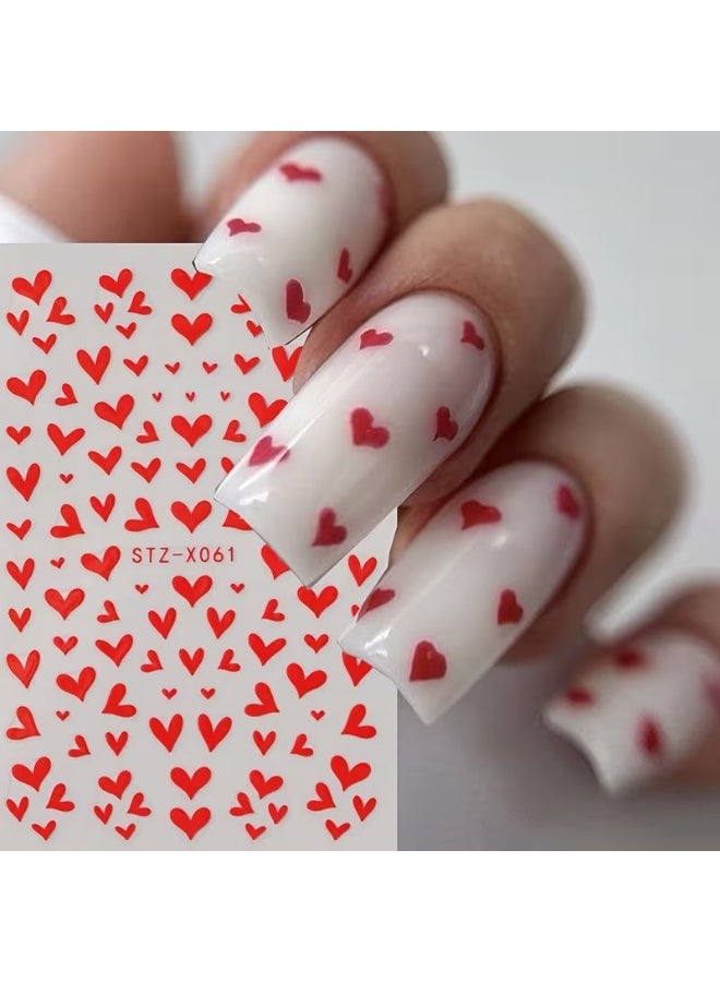 Goolsky Valentine's Day 3D Nail Art Stickers - Red & Pink Love Hearts Self-Adhesive French Tip Decals with Glitter - Image 3