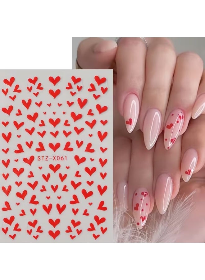 Goolsky Valentine's Day 3D Nail Art Stickers - Red & Pink Love Hearts Self-Adhesive French Tip Decals with Glitter - Image 2