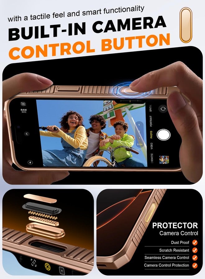 جراب Vizvera لهاتف iPhone 16 Pro Max، جراب محفظة بتقنية RFID [حامل بطاقات][تحكم بالكاميرا][غطاء للكاميرا]، جراب حماية سيليكوني متين مقاوم للصدمات لكامل الجسم لهاتف iPhone 16 Pro Max 6.9 بوصة (ذهبي صحراوي) - Image 5
