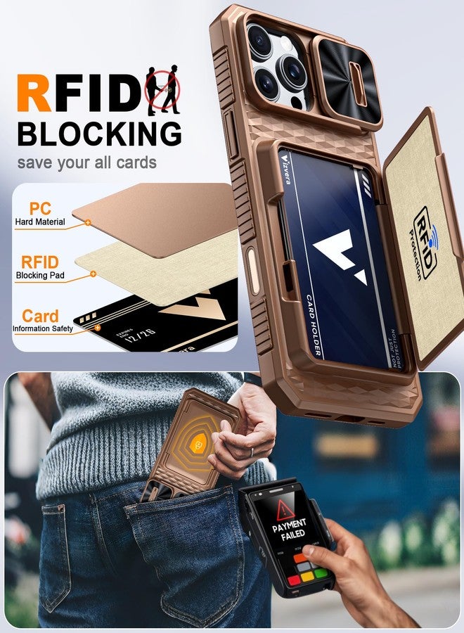 جراب Vizvera لهاتف iPhone 16 Pro Max، جراب محفظة بتقنية RFID [حامل بطاقات][تحكم بالكاميرا][غطاء للكاميرا]، جراب حماية سيليكوني متين مقاوم للصدمات لكامل الجسم لهاتف iPhone 16 Pro Max 6.9 بوصة (ذهبي صحراوي) - Image 3