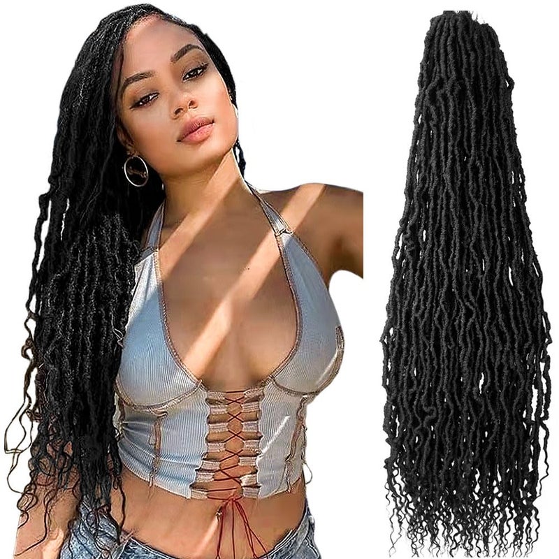 BOHOBABE Faux Locs Crochet Hair 24 Inch Boho Soft Crochet Locs with Curly Ends Long Bohemian Goddess Locs Crochet Braids for Black Women 6 Packs 1B