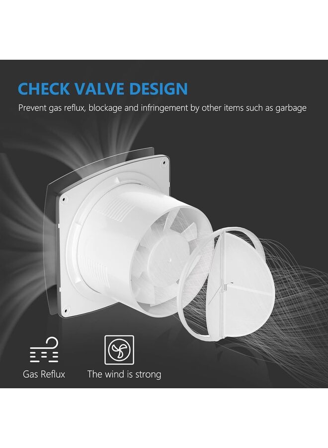 6'' Kitchen and Bathroom Exhaust Fan, Wall Vent Fan With Non-Backflow Check Valve, for Ceiling and Wall Mount (Black, Silver) - Image 4